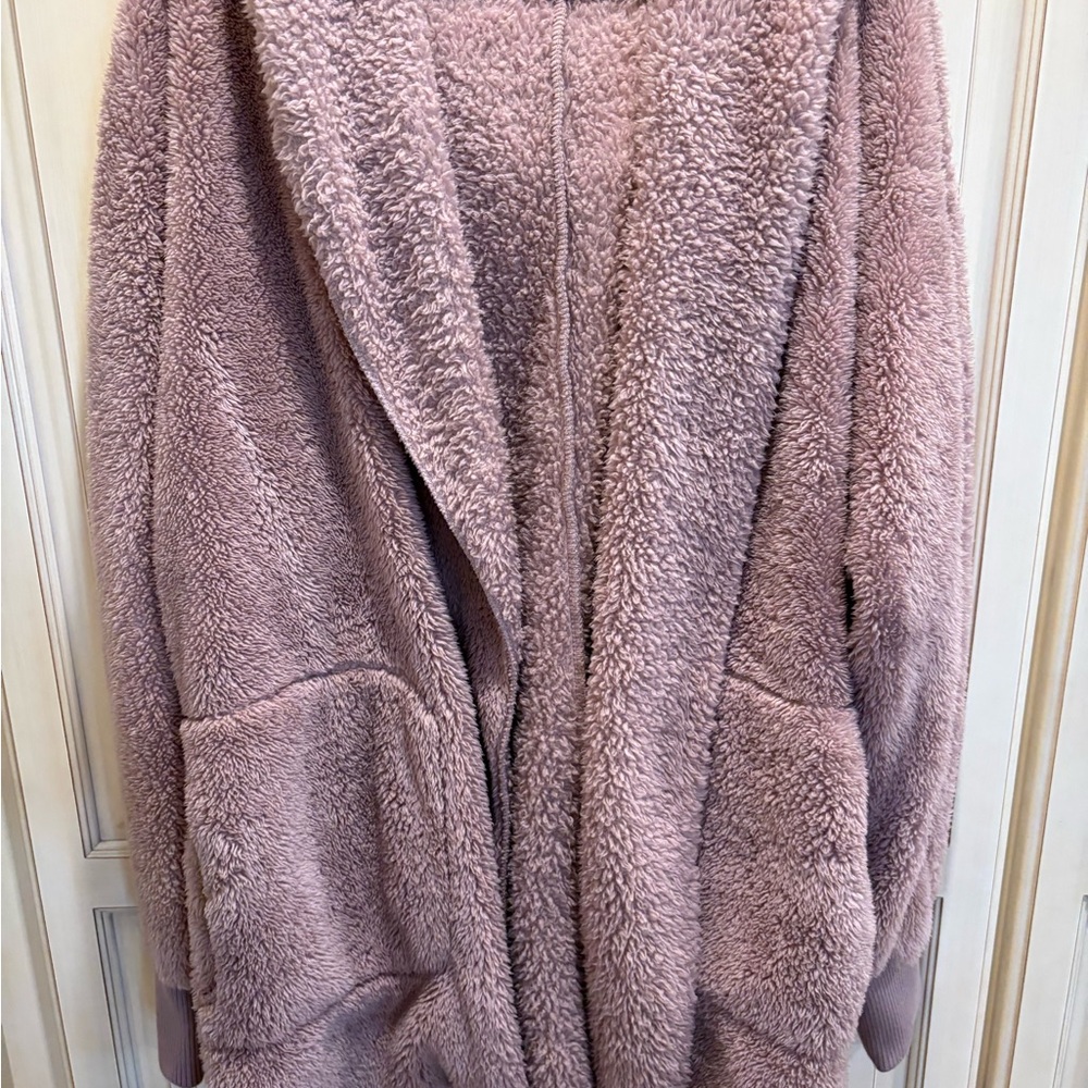 Baltic Born Plush Melrose Teddy Open-Front Jacket in Dusty Mauve